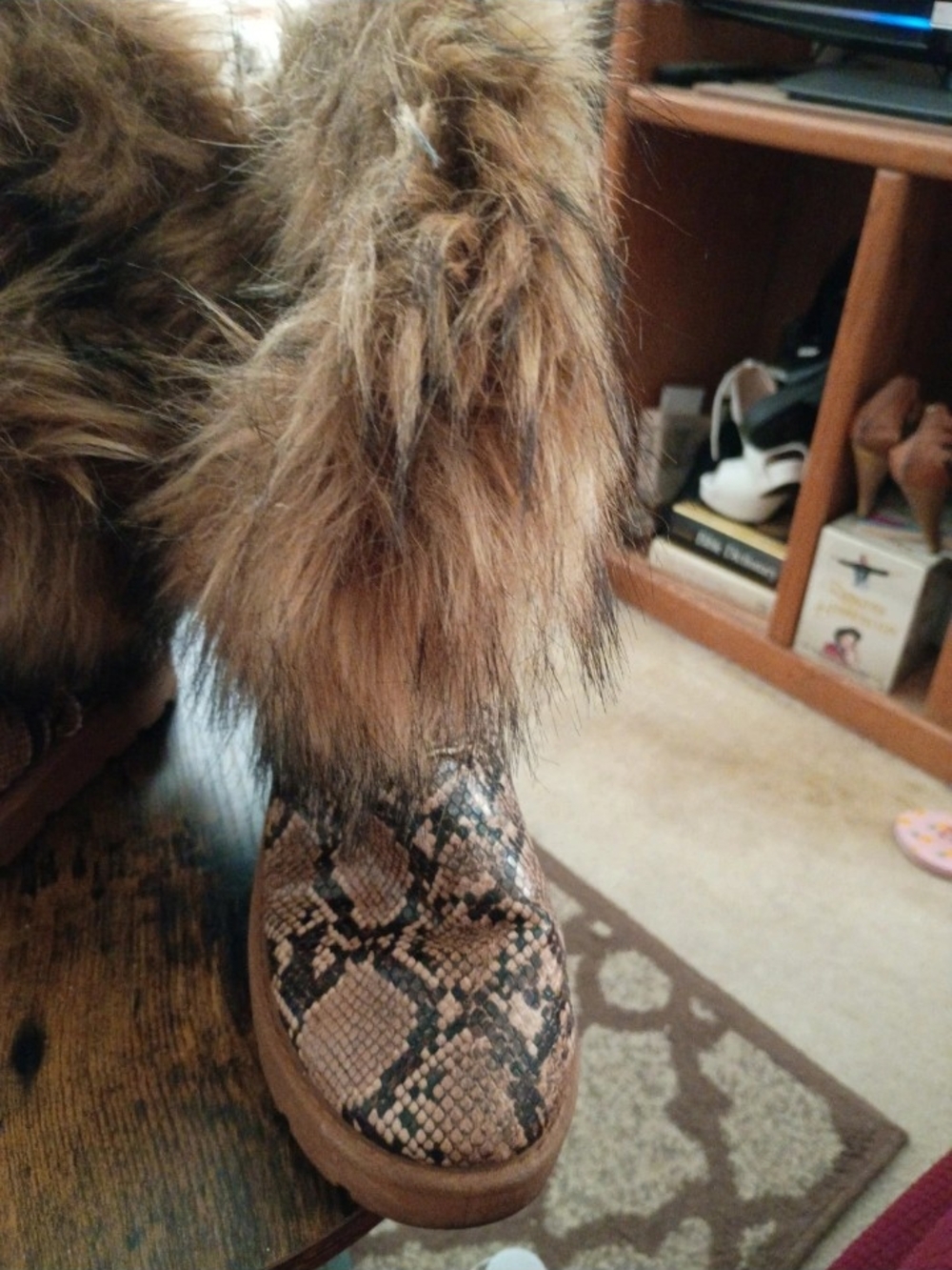 Faux Fur Snake-Print Tall Winter Boots in Brown - Picture 4 of 9